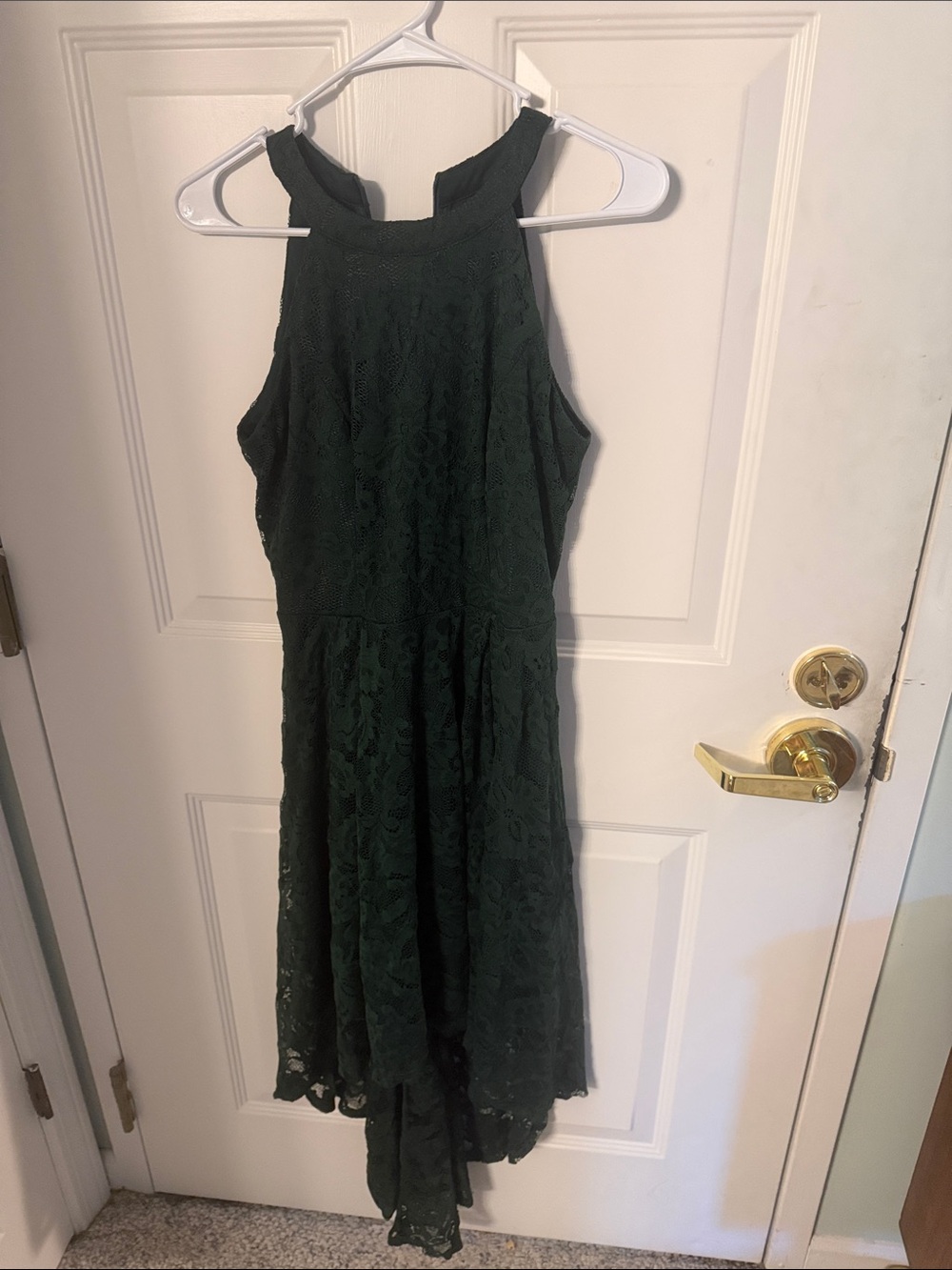 Women’s Lace Maxi Dress — Dark Green Halter Neck